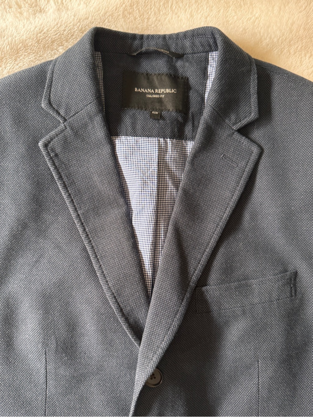 Banana Republic Men's Blue Textured Blazer Tailored Fit 40R Elbow Patches